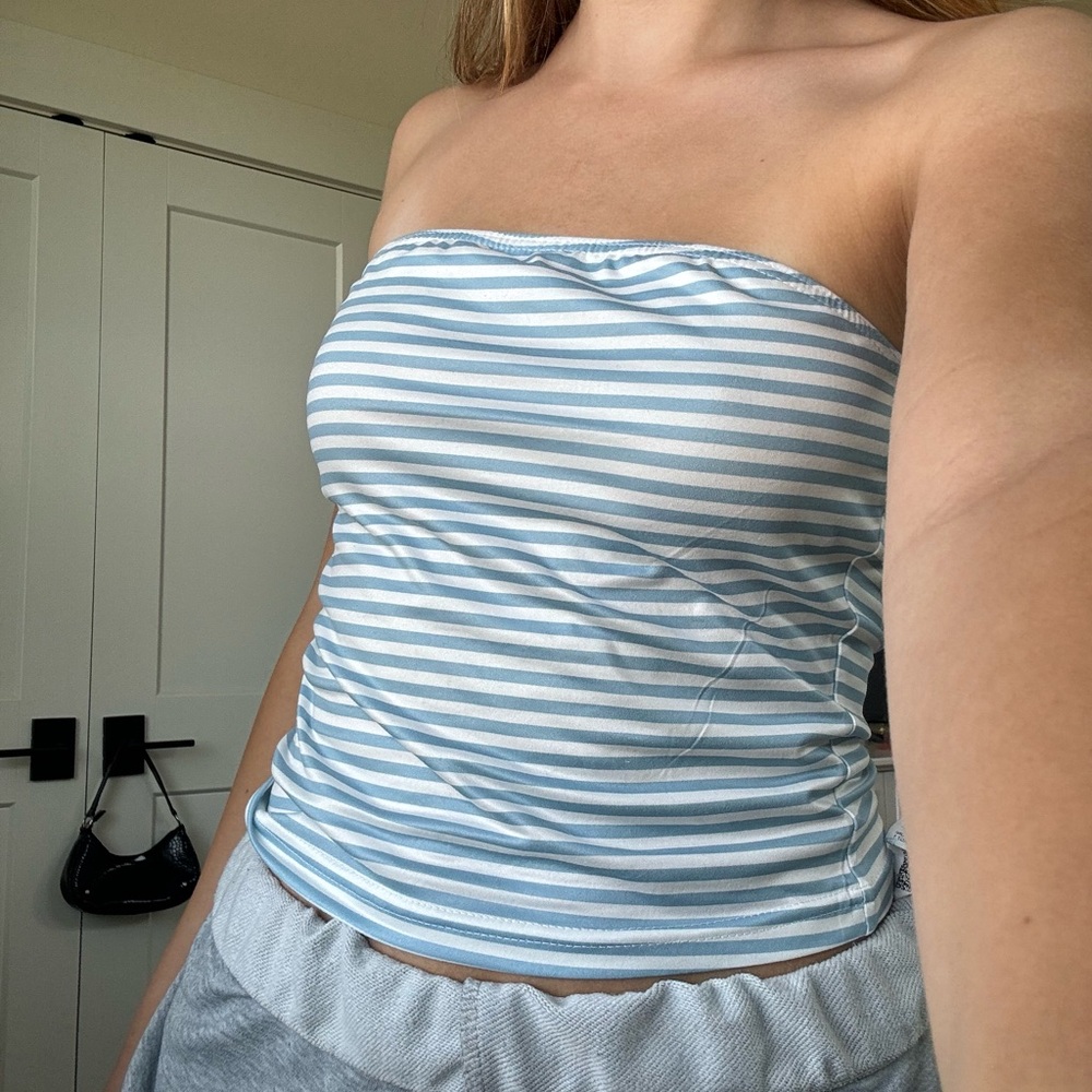 Blue and White Striped Tube Top